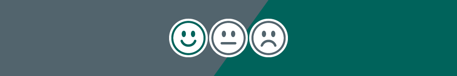 Smiling, neutral and sad emojis on a grey and teal background