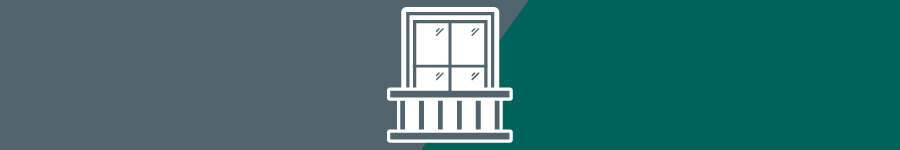 A window balcony on a grey and teal background