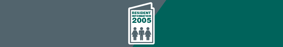 An out of date resident information booklet from 2005 on a grey and teal background