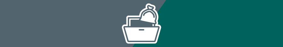 A bag of rubbish going into a bin chute on a grey and teal background