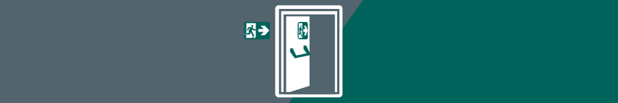 Open fire door on a grey and teal background
